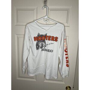 Hooters White Long Sleeve Shirt Vintage Madeira Beach Sz Large